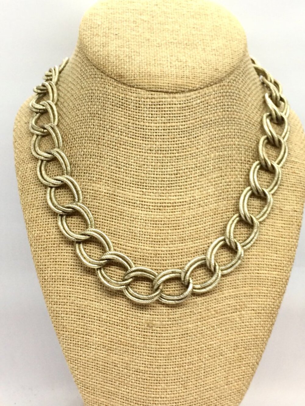 VINTAGE ANNE KLEIN Necklace Antiqued Silver Tone Double Link Chain Collar